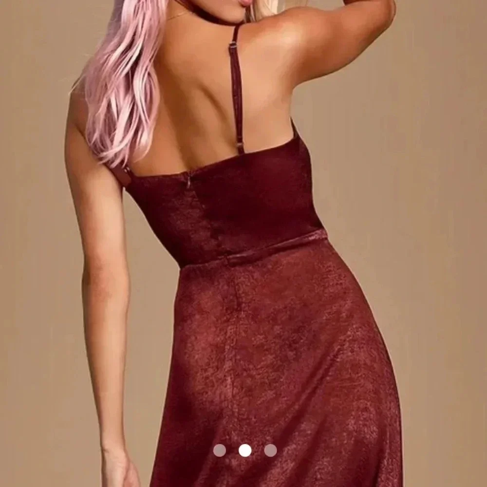 Lulu's Constantine Burgundy Satin Maxi Dress Sexy Formal Long Size S NWT - Picture 4 of 16